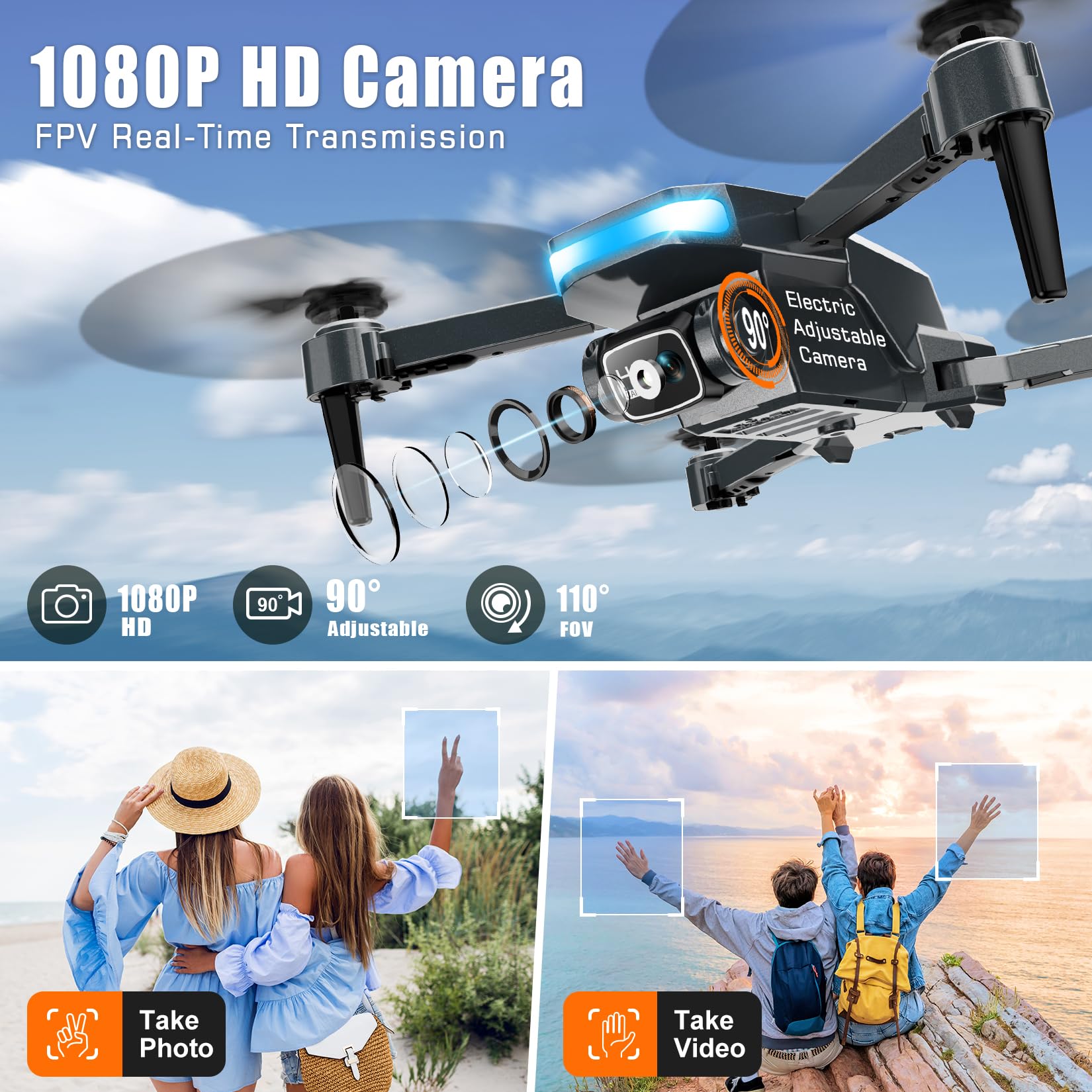 Amazon.com: Drone with Camera, 1080P FPV Foldable Drone with