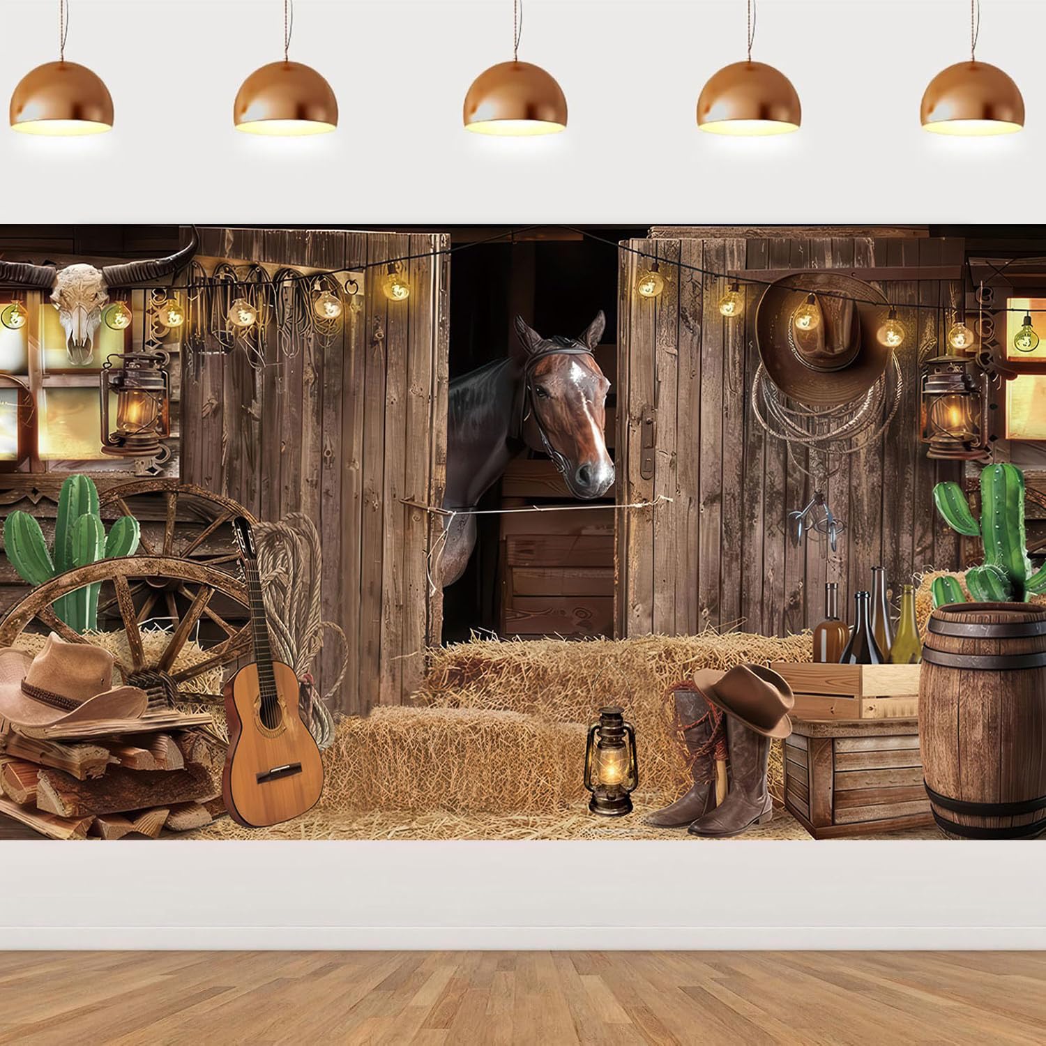 Western Cowboy Sfondo 6,1 x 3 m decorazioni per feste a tema occidentale banner per adulti bambini Wild West Rodeo Country Horse Barn Door Saloon Rustico Fattoria Fondali per servizi fotografici