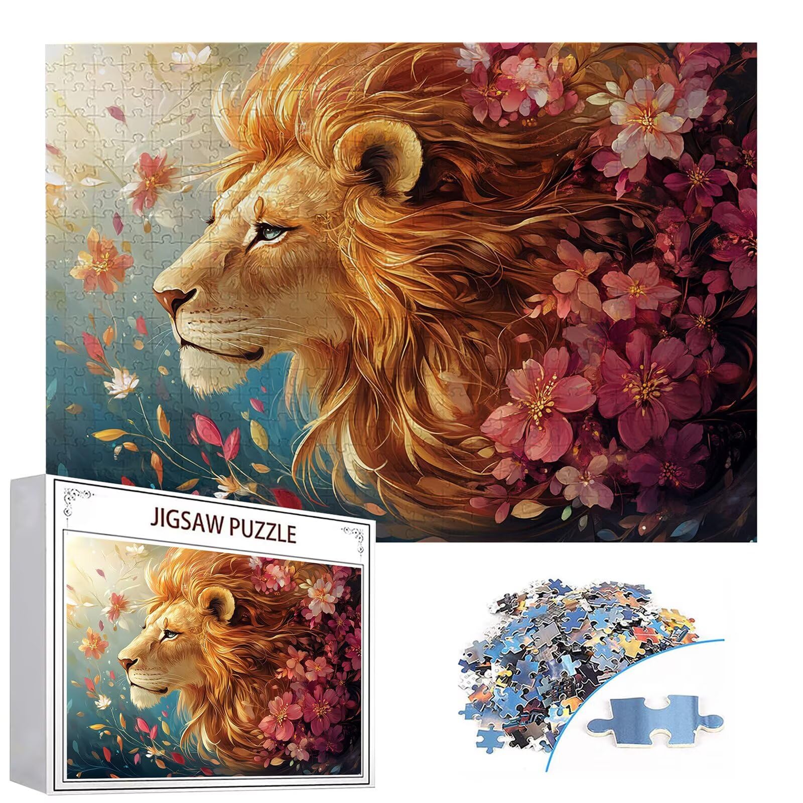 Puzzle 3000 elementów lew puzzle dla dorosłych kwiaty 122 x 81 cm unikalne rzemiosło klasyczne 3D drewniana układanka do rodzinnych gier biznesowych, układanka do samodzielnego wykonania nawet do