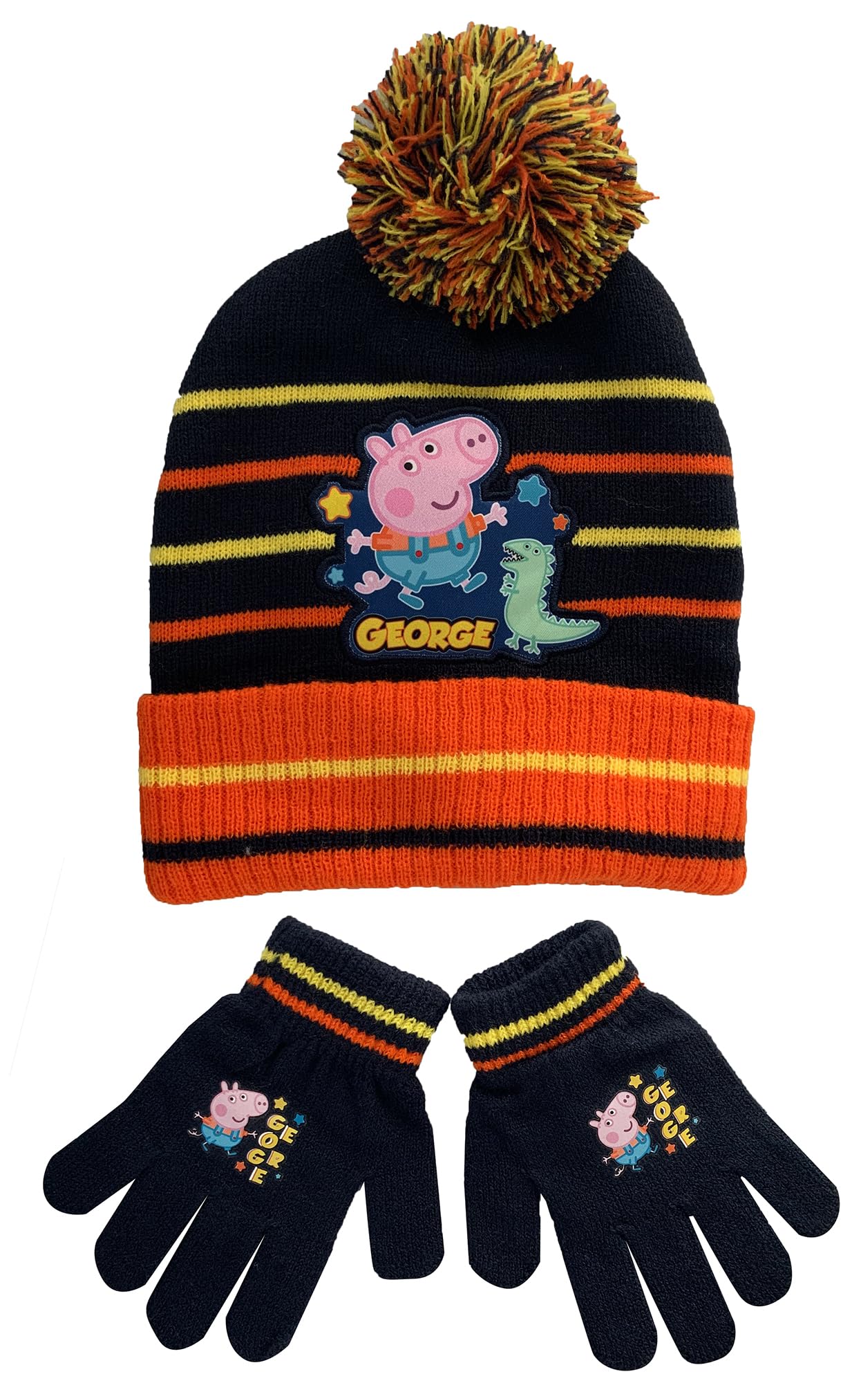 Peppa Pig George Winter Hat & Gloves Set (Orange/Navy, 52cm)