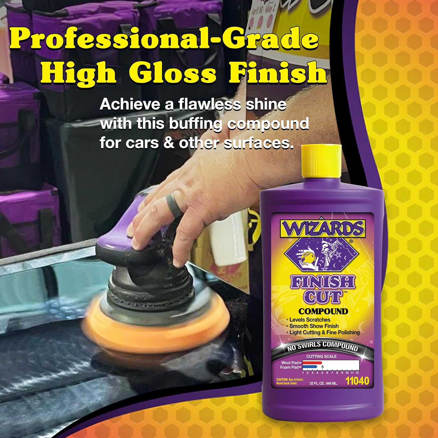 Wizards Finish Cut Compound - Levels Scratches and Brightens Dull Finishes - Easy Clean-Up for Automotive and Auto Paint Correction - Non-Greasy Water-Based Polish for a Smooth Show Finish - 32 oz - Image 3
