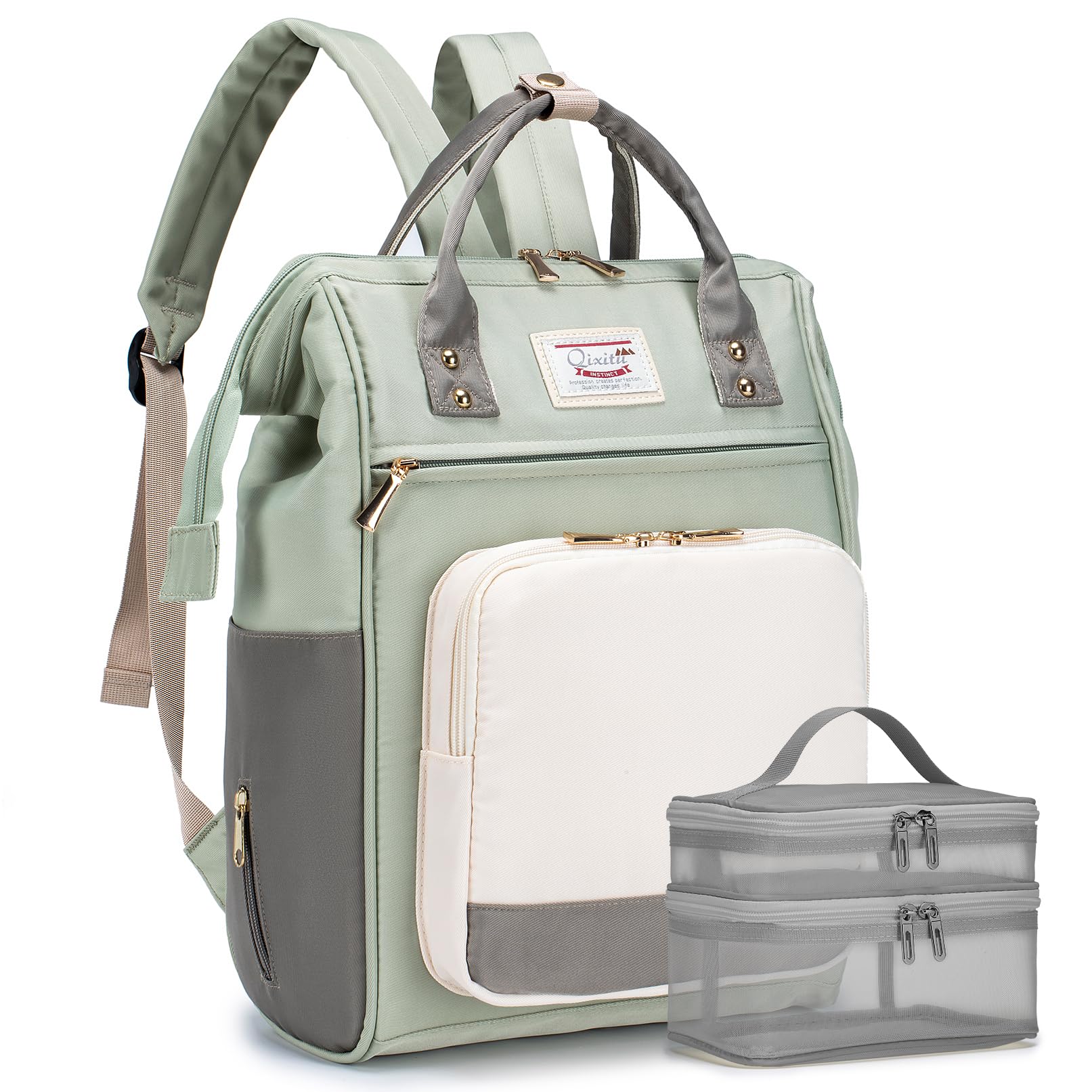 BAGROUPS Handgepäck 40x30x20 Wizzair Wickelrucksack Groß Wickeltasche Rucksack Wasserdicht mit Kinderwagengurten und Flaschenwärmetasche Diaper Bag für Mama und Papa, Reisen, Outdoor (Grün)