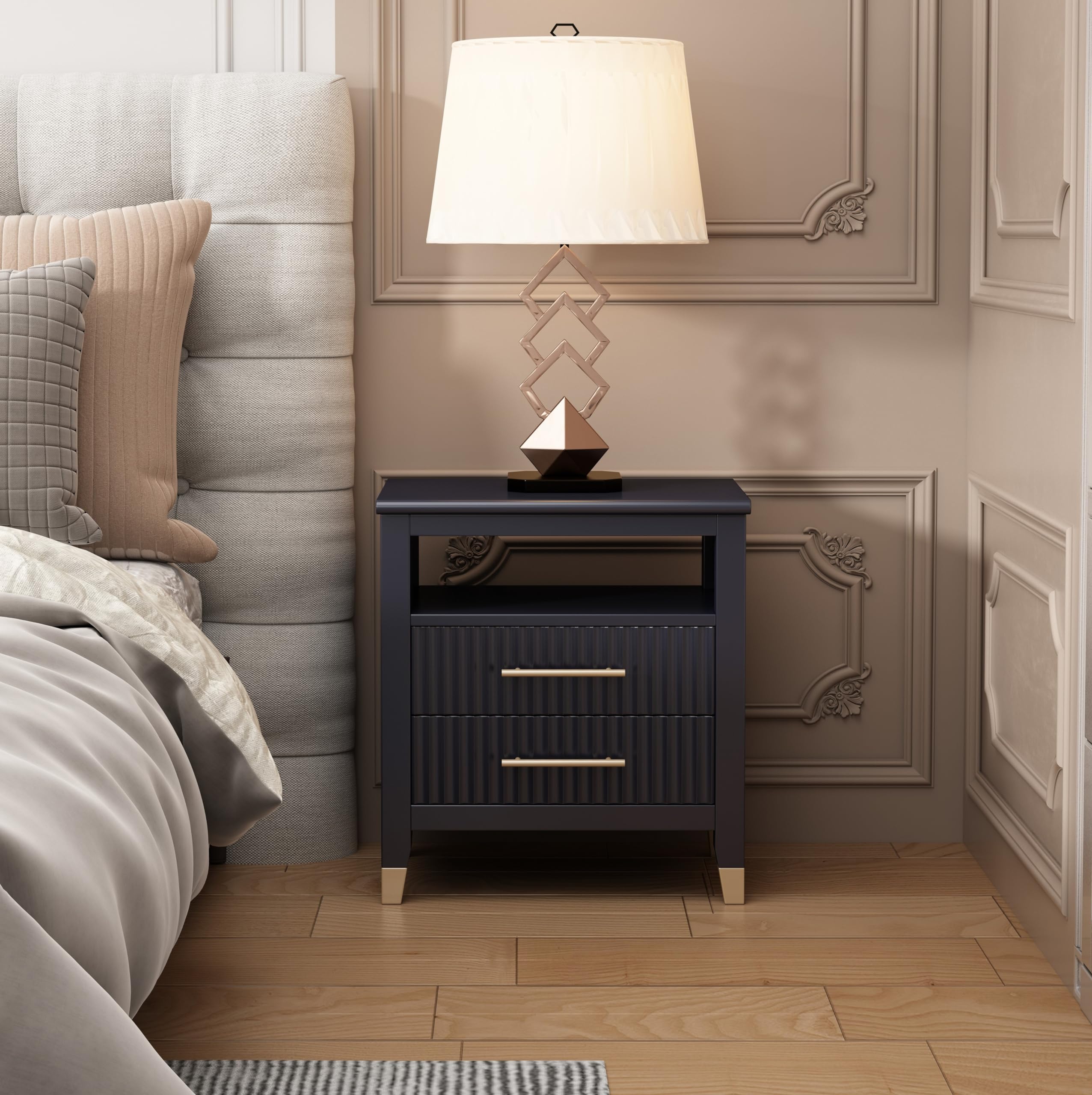 Cabinet Bits Bedside Table, Pine Wood, Grey, One Size