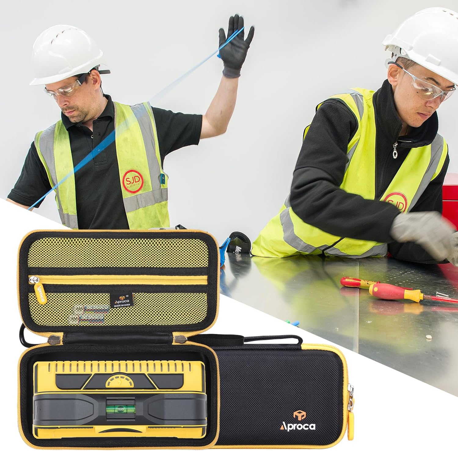 Aproca Tool Case Compatible with Franklin Sensors ProSensor M210 710 710+ T13 Stud Finder, Storage Portable Bag for Accessories -Black+Yellow zipper (Case Only)