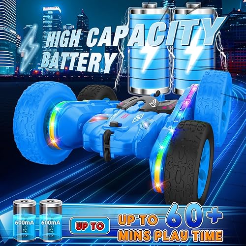 Miniatura 4 de Auto a control remoto con tira de luz lateral y faros, doble cara giratoria de 360 , acrobacias todo terreno de 2.4 Ghz para edades de 4 a 6 años,