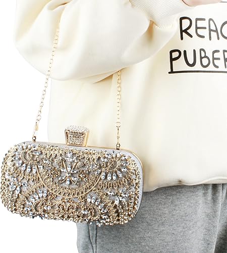 Miniatura 2 de Van Caro Bolso de noche geométrico de metal para mujer, bolso de noche con cadena de diamantes