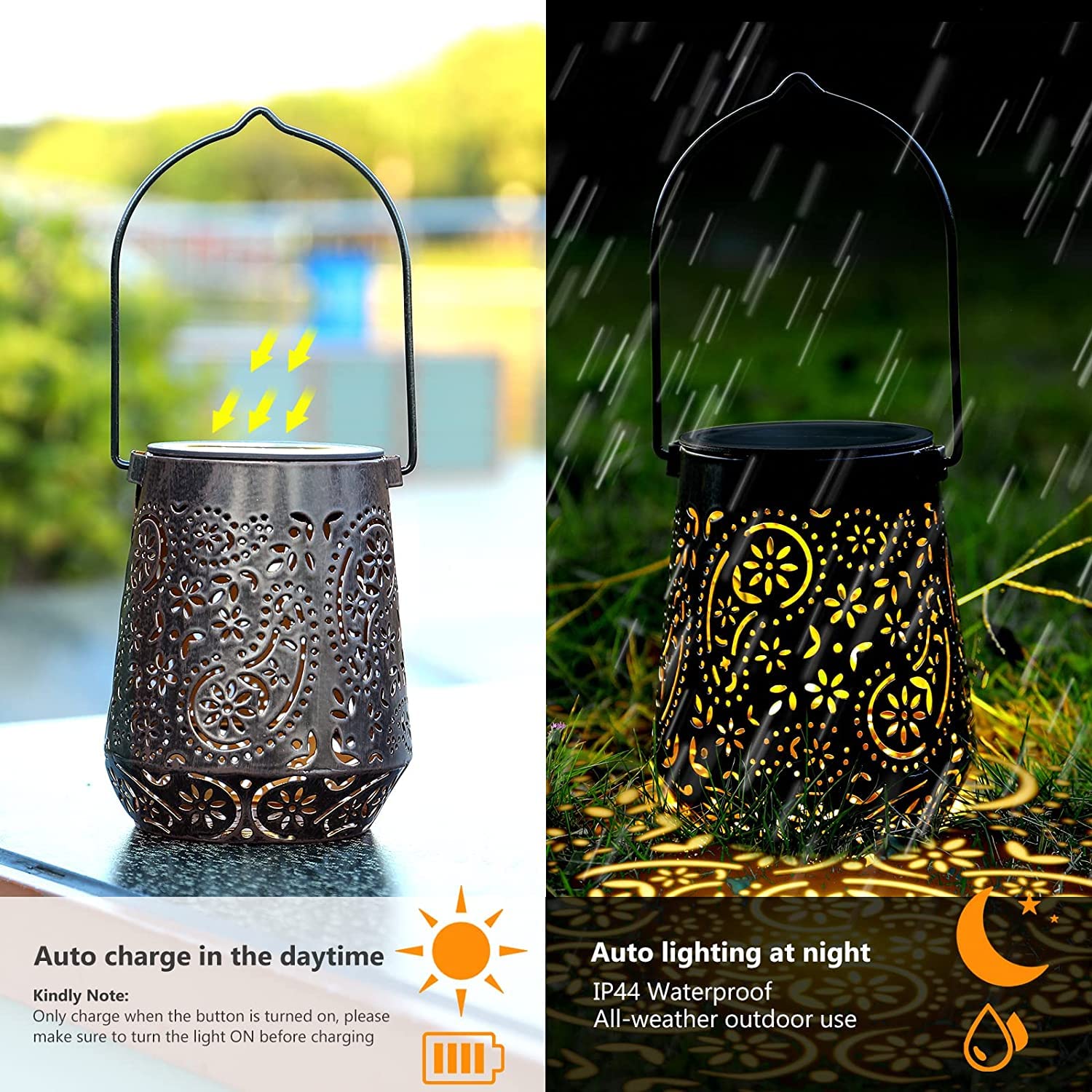 Faroles solares para exteriores, impermeables, para colgar, con asa para patio, jardín, camino, césped, porche, decoración (3 unidades)