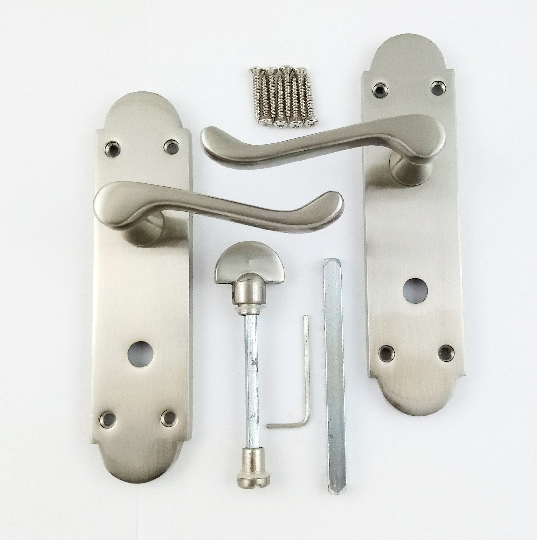 Euroart Satin Nickel Epsom Style Scroll Door Handles On Backplate In
