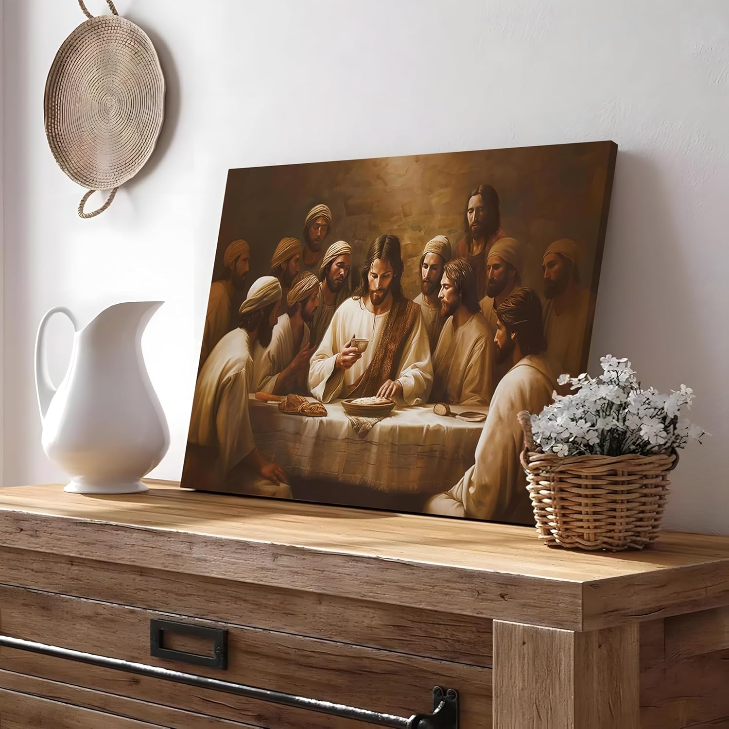 Yaneiro Framed Jesus Canvas Wall Art, Last Supper Wall Decor Painting, Christian Posters Print Dining Room Pictures for Church Home Bedroom Living Room Home Decortion 12x16 inch - Image 5