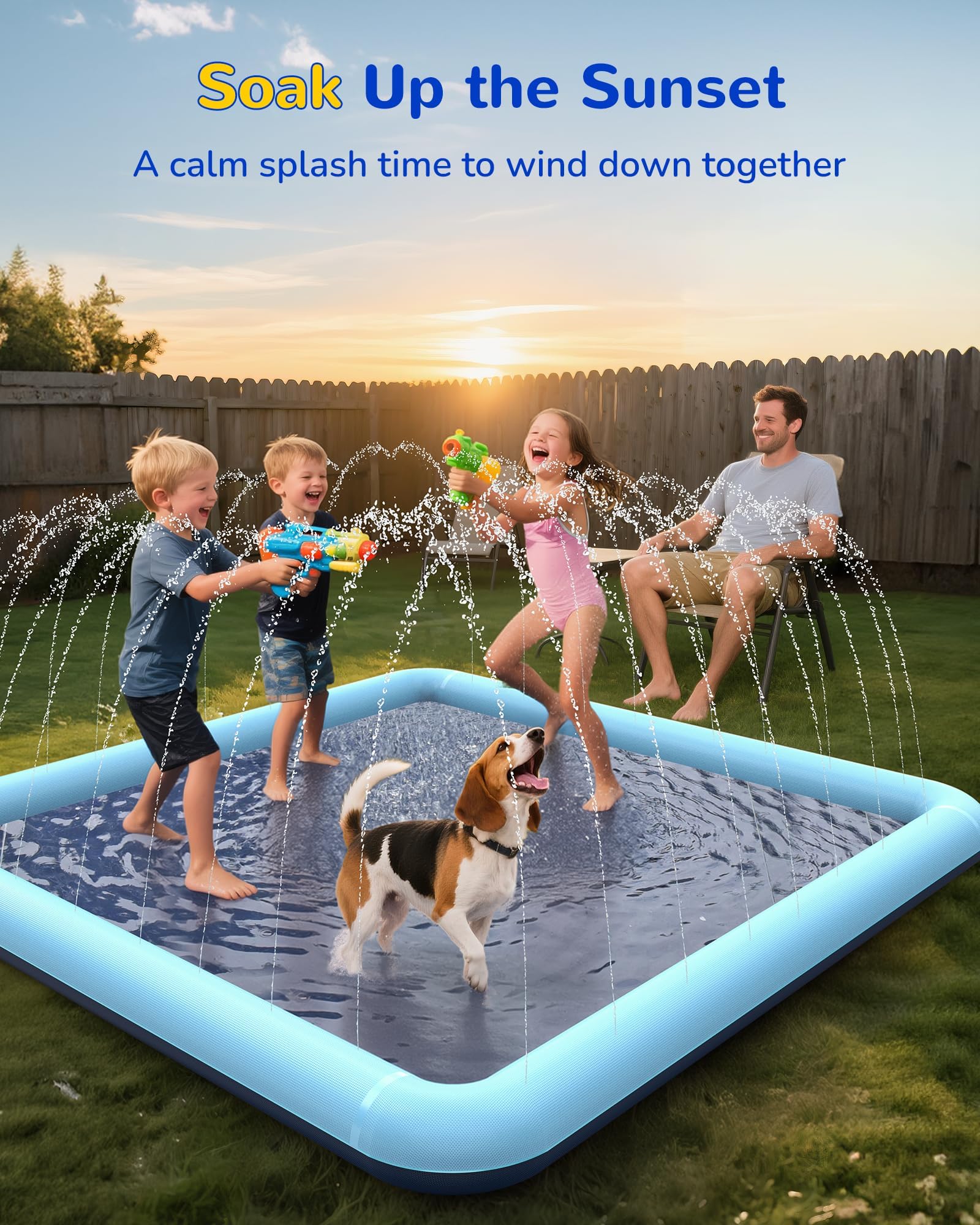 Quadratische Wassersprinkler Kinder & Hunde Outdoor, Wasserspielmatte Hunde mit Verdickte Anti-Rutsch PVC, Wassersprinkler Splash Pad für Garten Outdoor Camping Sommer (200CM)