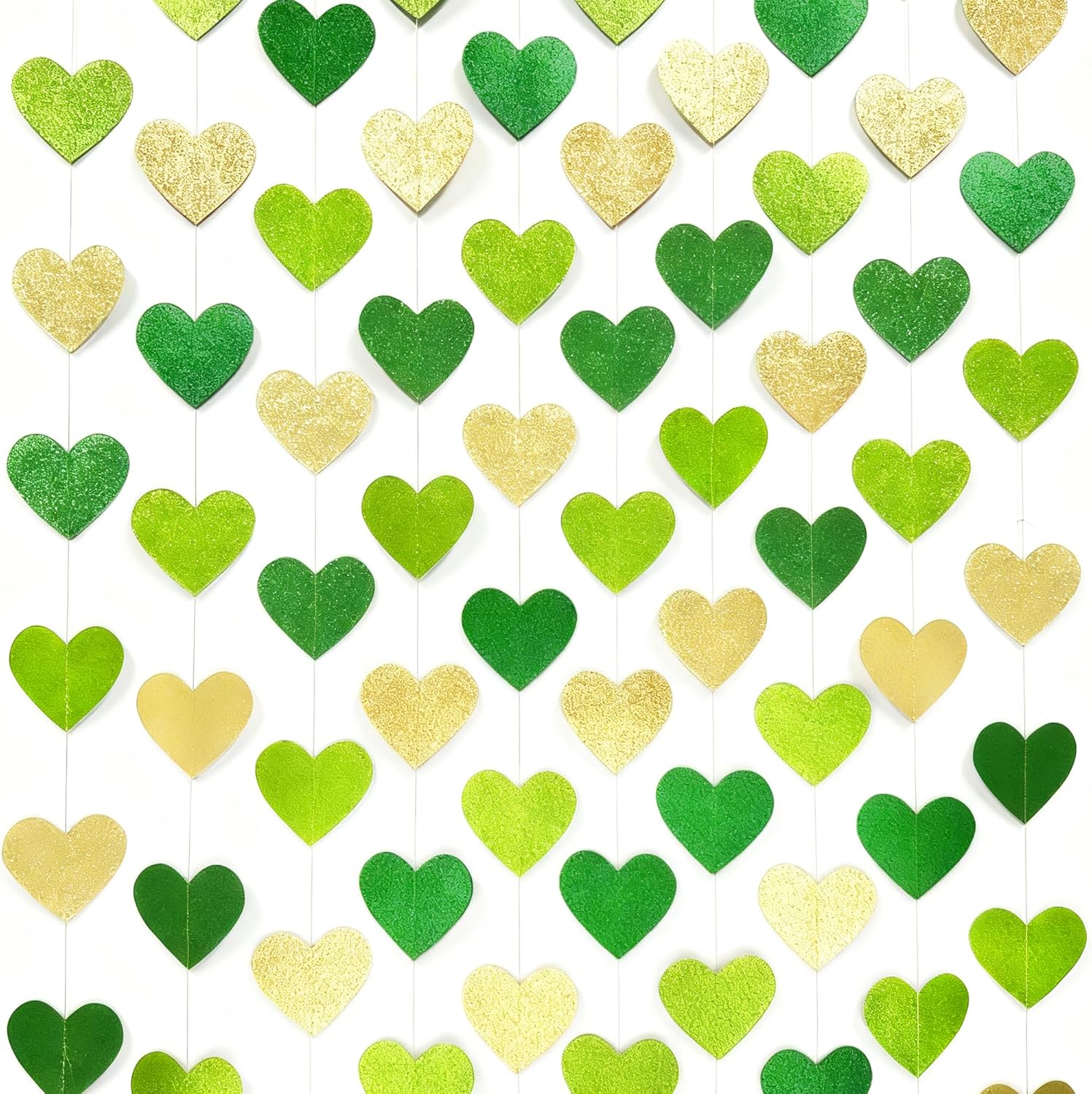 Gold and Green Heart Party Decorations Glitter Paper Love Heart Hanging Banner Streamer Garland for Birthday Wedding Valentines Day Spring Master Golf St Patrick's Day Christmas Holiday Party Supplies - Image 3