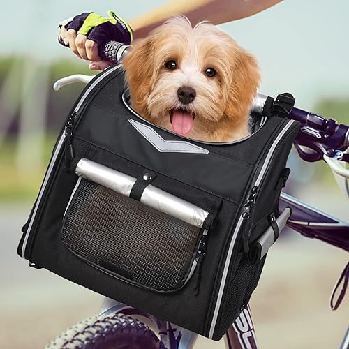 Cesta plegable para bicicleta para perro, mochila grande impermeable para mascotas, mochila para perros y gatos, cachorros (negro)