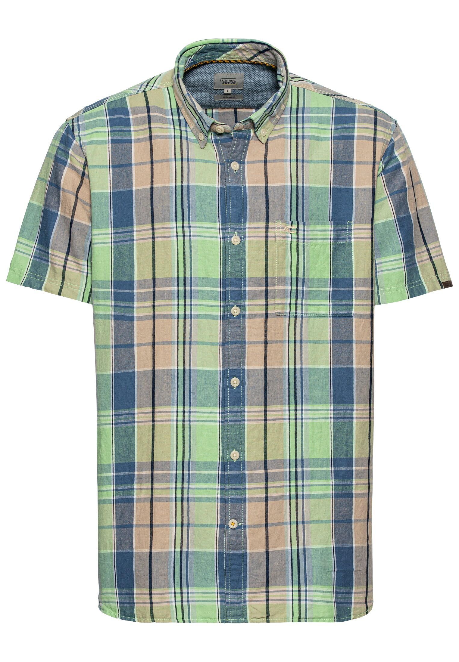 camel active Men's Linen Mix Check Shirt, Pistachio, M