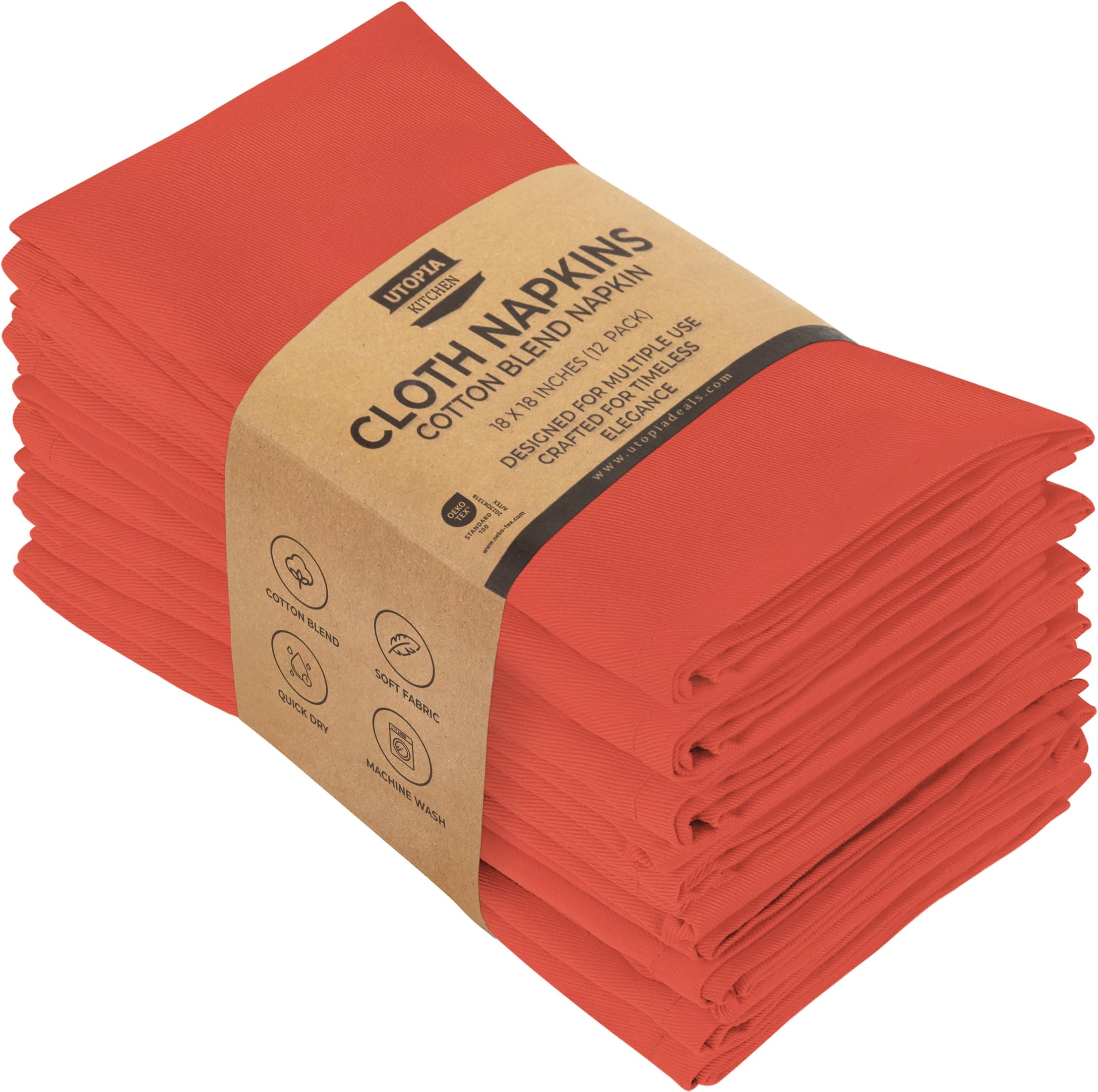 Utopia Kitchen Coral Cloth Napkins [12 Pack, 18x18 Inch] Absorbent Cotton Blend Washable and Reusable for Dinner, Restaurant, Lunch, Wedding and Hotel