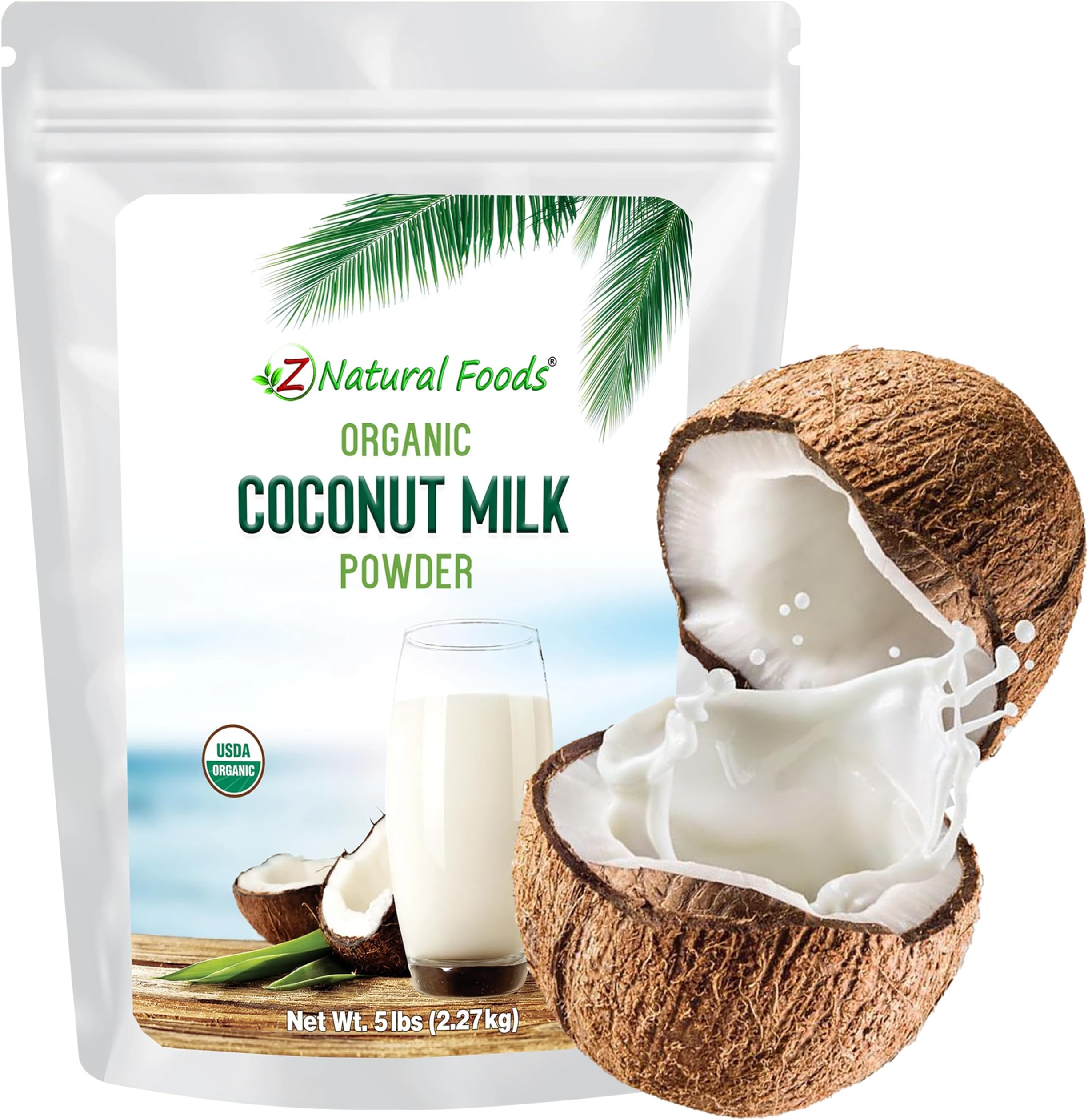 Z Natural Foods Organic Coconut Milk Powder - All-Natural Vegan Dairy-Free Alternative with MCTs - Unsweetened Coconut Creamer for Coffee & Smoothies - Gluten-Free, Non-GMO, 5 lbs