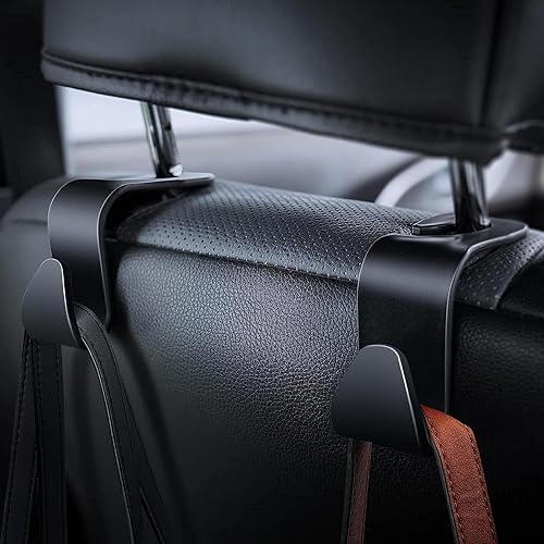 Miniatura 4 de Kewucn Paquete de 4 ganchos para reposacabezas de asiento de automóvil, elegante organizador de gancho para asiento trasero para bolso, bolso, ropa,