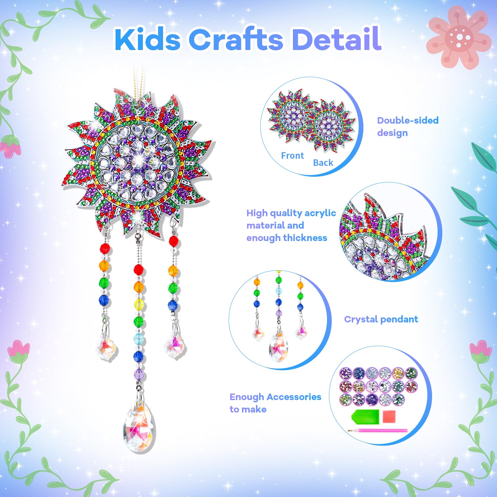 Kit artistico con diamanti per bambini dai 6 ai 12 anni: regali di compleanno per 7 8 9 10 anni ragazze adolescenti arti creative e mestieri per ragazze ragazzi fai da te campanelli a vento e