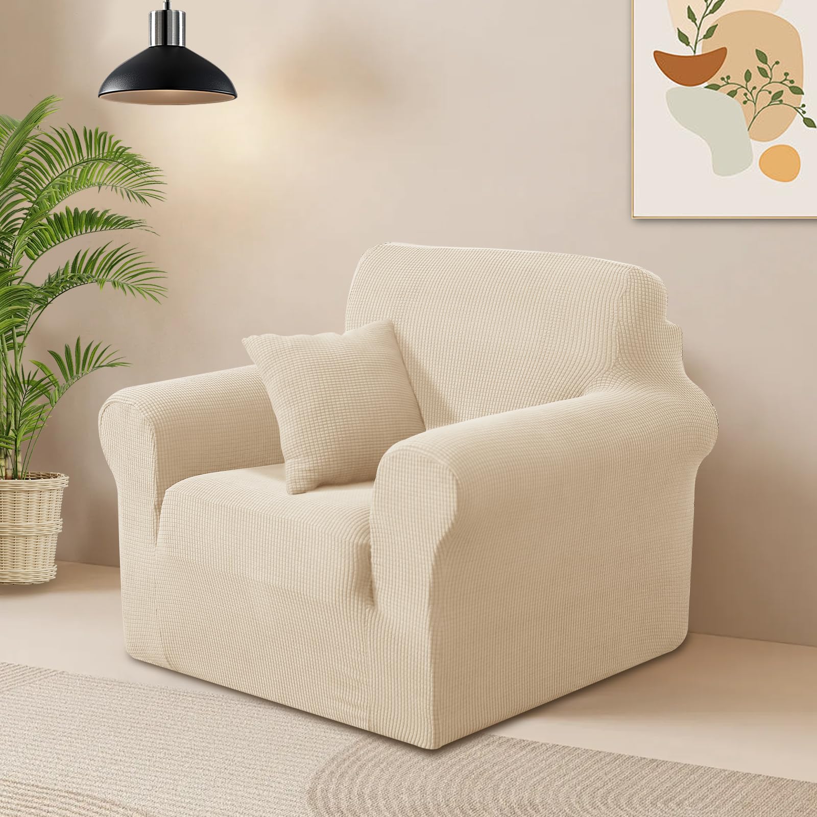 Luxshare Home Stretch Couch Cover Washable Sofa Slipcover Furniture Protector with Non Skid Foam and Elastic Bottom for Kids, Dog(Chair/Beige)