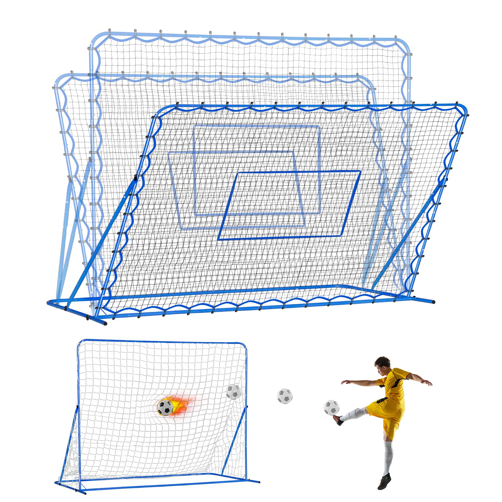 Questa Porta da Calcio 8x6FT a Doppia modalità con Rete di Rimbalzo, di qualità Superiore per allenamenti intensivi di tiro, con Angolo di Cambio rapido per Il Controllo e la Pratica dei PAS