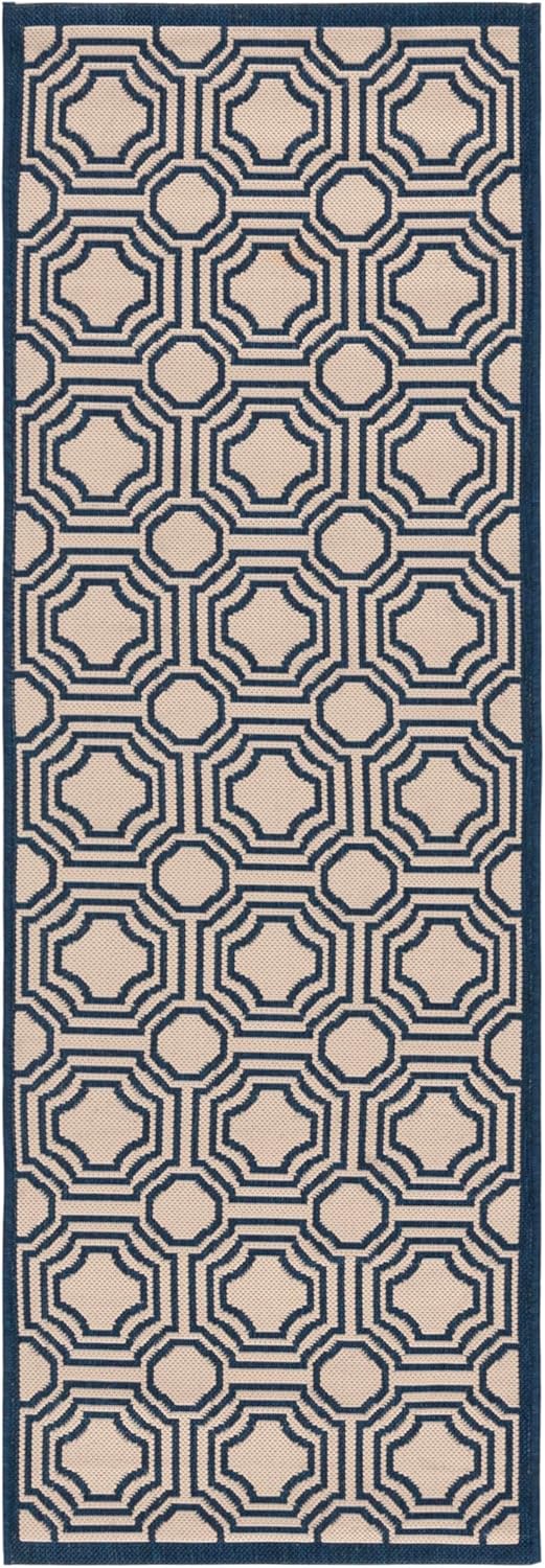 SAFAVIEH Washable Rug Outdoor Courtyard Collection - 2'3" x 6'7" Runner, Beige & Navy, Non-Shedding & Easy Cleaning, Ideal for Patio, Entryway, Mudroom, Hallway, Kitchen (CY6112-258)