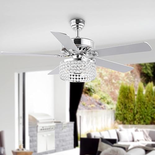 Miniatura 2 de JONATHAN Y JYL9709A Kristie - Ventilador de techo LED moderno con 3 luces de cristal y metal, con control remoto, glamuroso, transitorio,