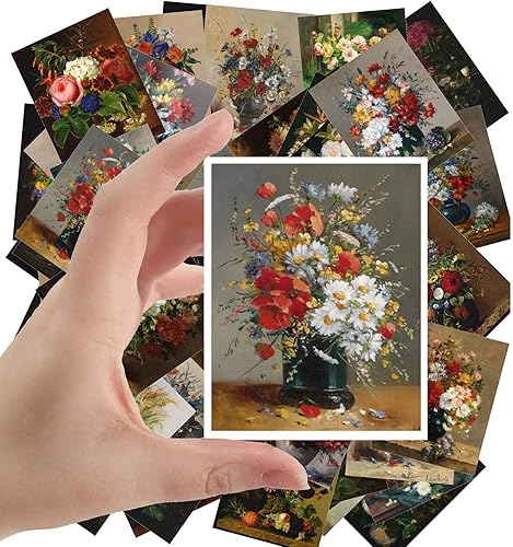 Calcomanías grandes (24 piezas de 2.5 x 3.5 pulgadas) con flores silvestres para jardín, naturaleza muerta, museo antiguo, arte de pintura por