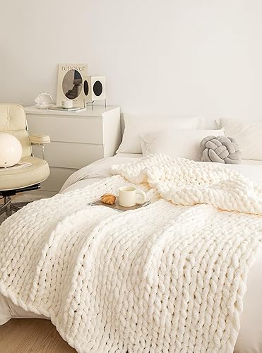 Miniatura 4 de Manta de punto grueso, suave manta de punto de hilo de felpilla, 40 x 40 pulgadas, hecha a mano, cálida y gruesa, para sofá, cama, viajes (40 x 40