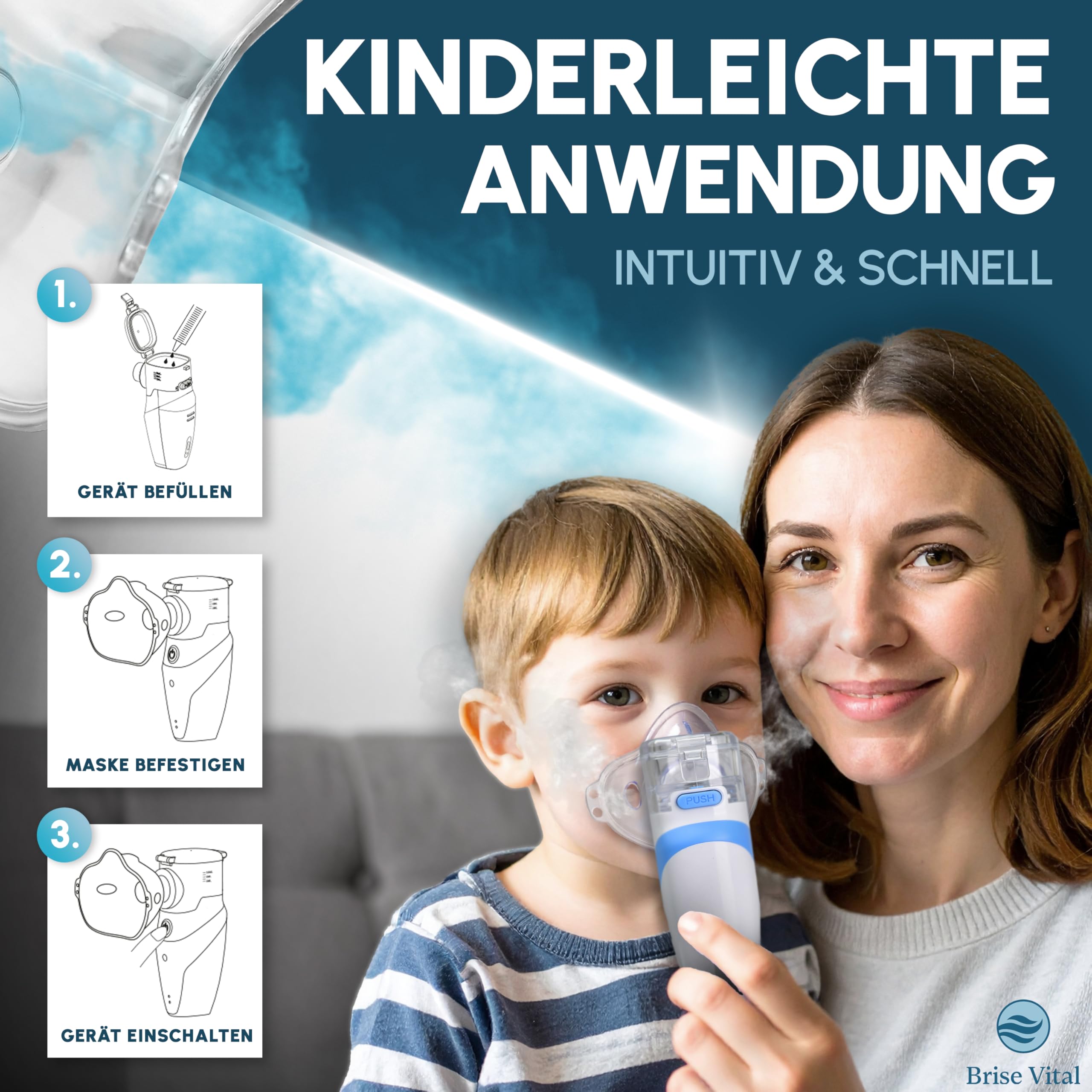 Premium leises Inhalationsgerät für Kinder & Erwachsene - Mesh Nebulizer Vernebler,aufladbar und starkem Akku, Inhaliergeräte für Erwachsene, Inhalator, Inhalationsgerät Kinder,Inhalationslösung