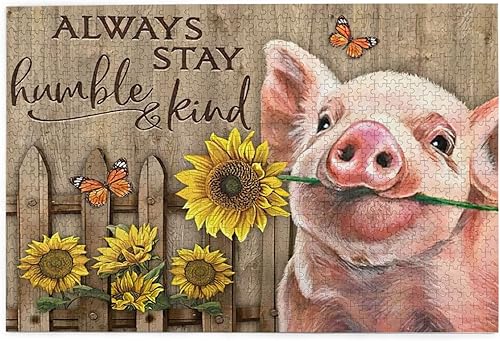 Rompecabezas de animales de 500 piezas para adultos, rompecabezas de cerdo de girasol, rompecabezas de madera de cerdo de girasol, rompecabezas de