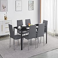 Vista 15 de Juego de mesa y silla de comedor de 7 piezas, juego de mesa de comedor para 6 mesas de cocina con 6 sillas, mesa rectangular de vidrio con 6 sillas