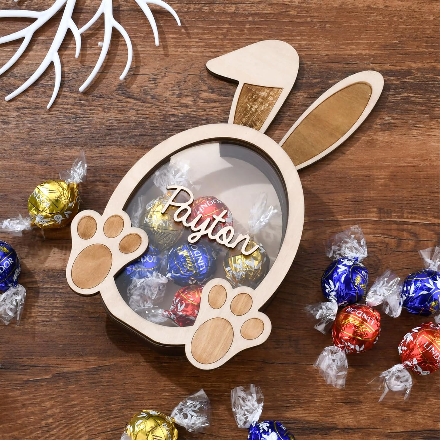 Personalized Easter Bunny Chocolate Eggs Box with Name Bunny Candy Money Box Customized Rabbit Ornament Rabbit Egg Money Bank Happy Easter Decor Gift for Family
