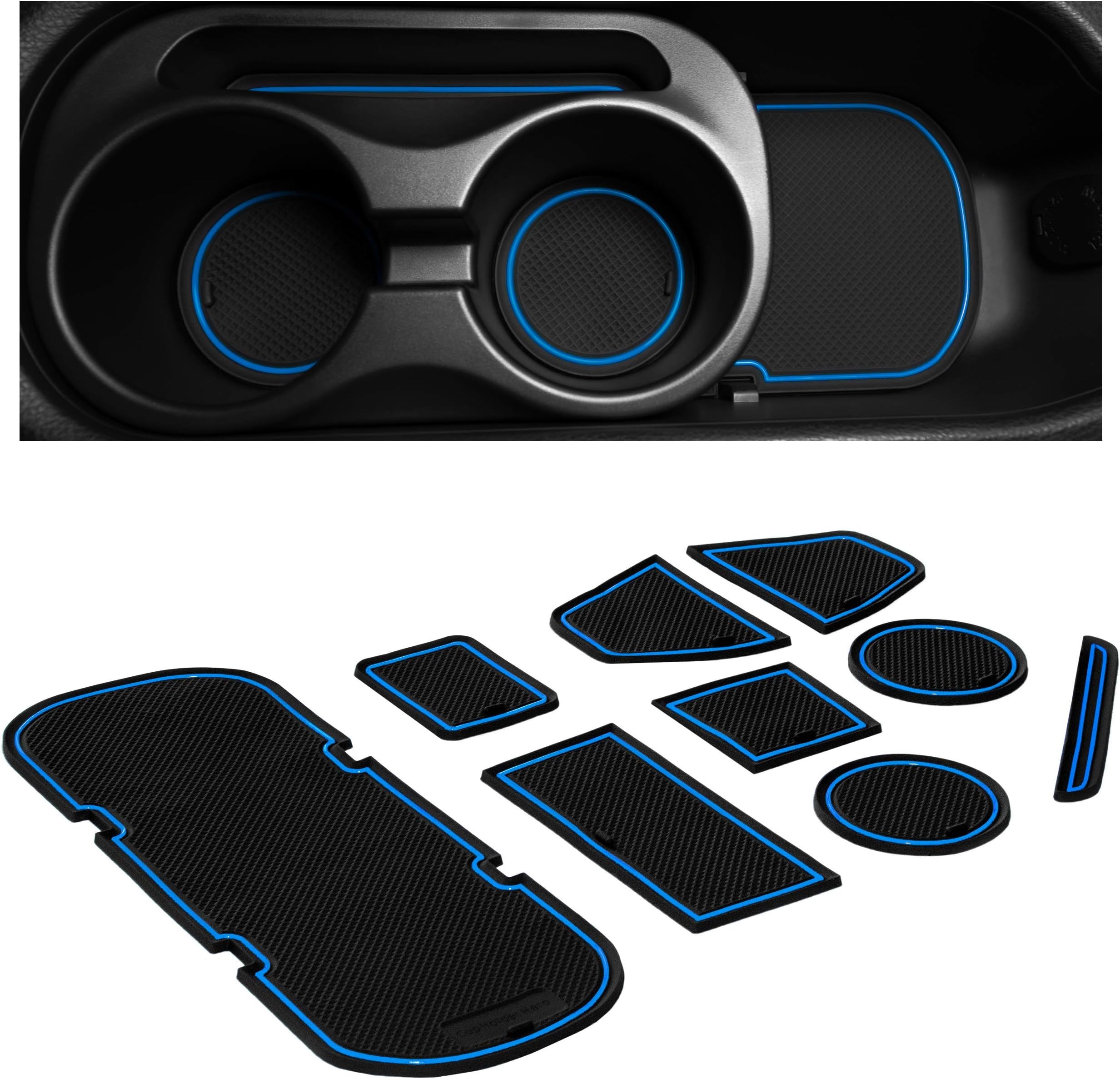CupHolderHerofor Subaru BRZ, Toyota 86, and Scion FR-S 2012-2020 Custom Liner Accessories – Premium Cup Holder and Center Console Inserts 9-pc Set (Blue Trim)