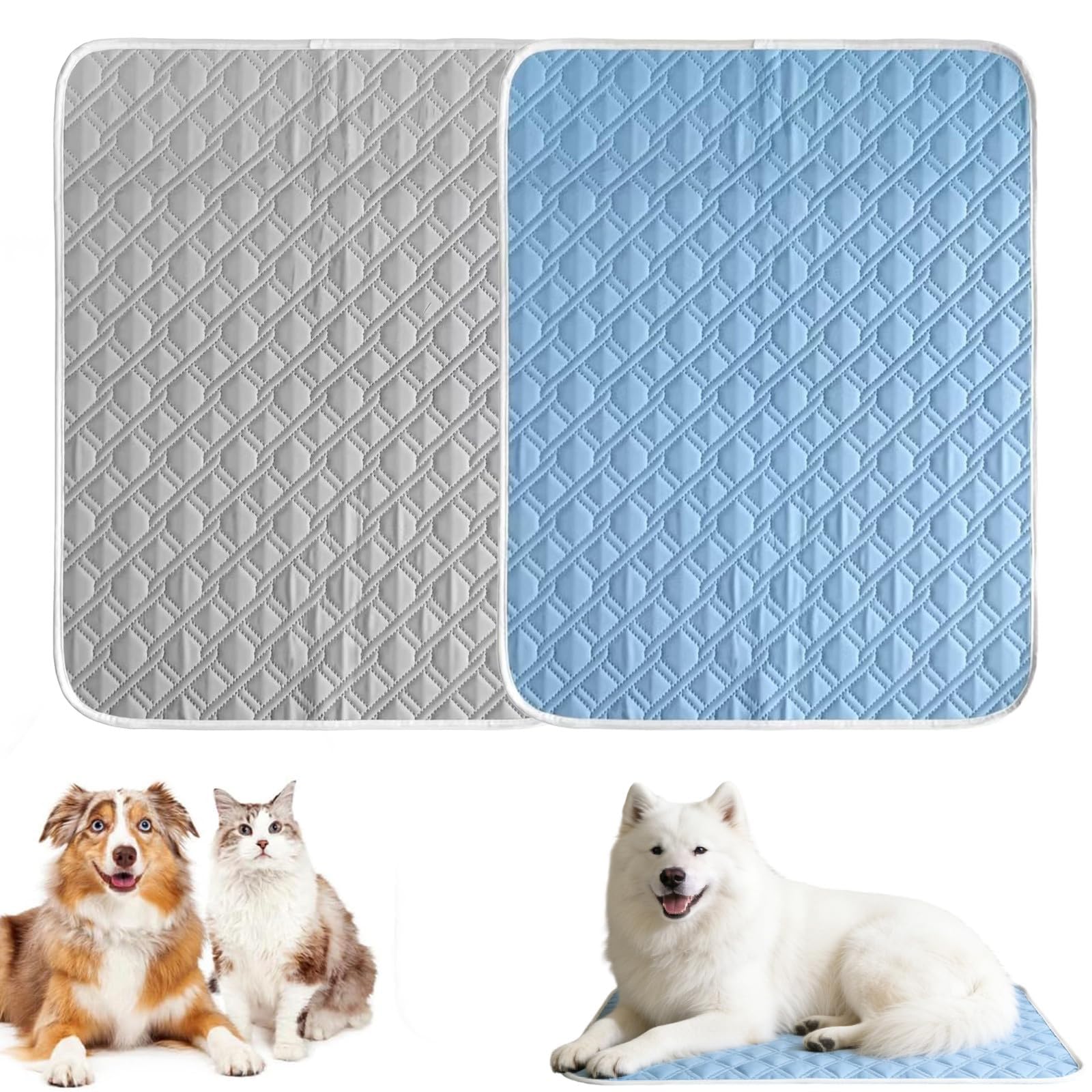 Ice Silk Pet Cooling Mat Washable No Gel Dog Cooling Pad for Small Medium Large Dogs Cats, Arctic Cooling Mat Foldable Travel Dog Bed with 5 Sizes S/M/L/XL/XXL