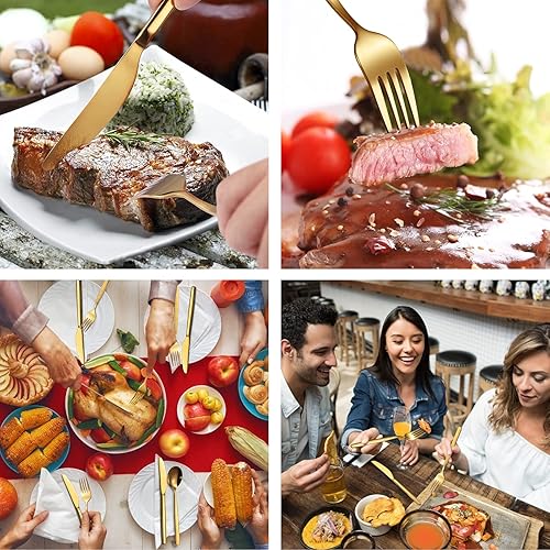 Miniatura 10 de Fashionwu Juego de cubiertos negro mate de 30 piezas, juego de cubiertos de acero inoxidable para 6, juego de utensilios de cocina con cuchillos de