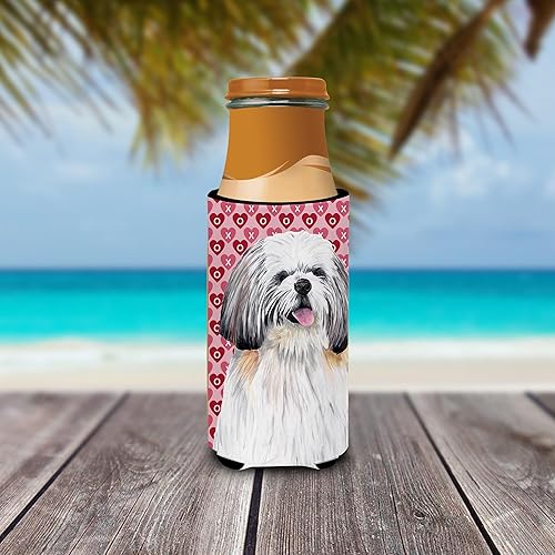 Miniatura 3 de Caroline's Treasures SC9256MUK Shih Tzu Hearts Love and Valentine's Day Rettrait Ultra Hugger para latas delgadas, funda enfriadora, lavable a