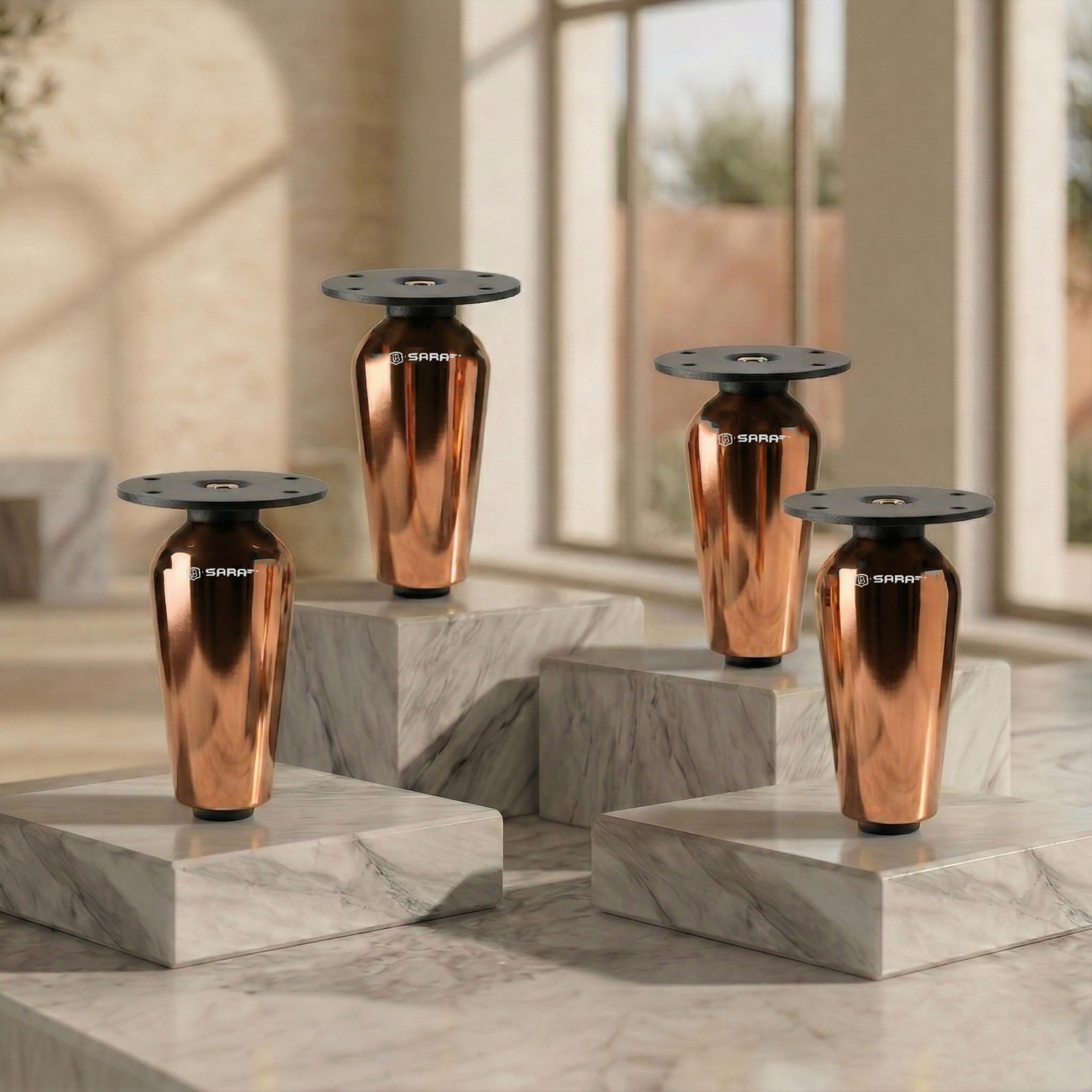 SARA Sofa Legs (Set of 4) | Premium Metal Heavy Duty Tapered Furniture Feet for Modern Couches and Cabinets | Rosegold | 5 inch-image-34
