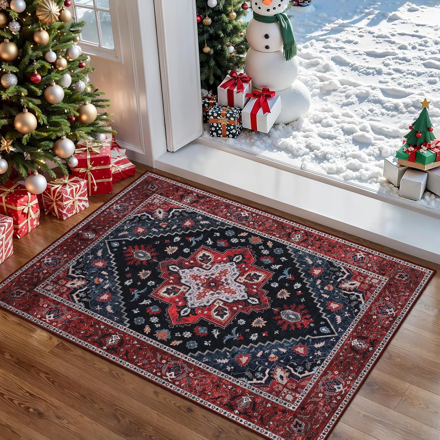 Ciicool Washable Vintage Area Rug, 2x3ft Small Boho Rug, Ultra Soft Rugs for Entryway, Non-Slip Entry Rugs Oriental Low-Pile Indoor Mat Floor Carpet for Entrance Bedroom Kitchen Bathroom Foyer Decor