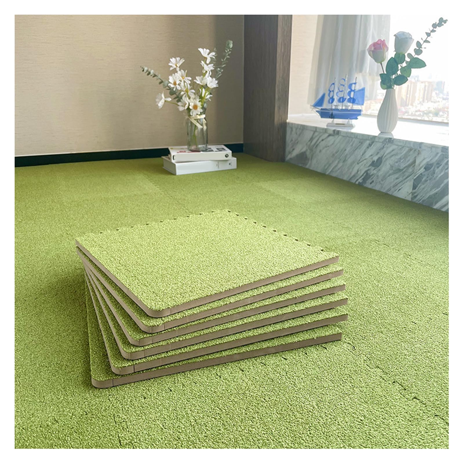 Tapis en Mousse, 18 pièces, Tapis de Sol en Mousse, Dalles de Moquette Courtes et moelleuses emboîtables avec Bordure, Tapis de Jeu Puzzle, Tapis d'escalade Doux pour la décoration