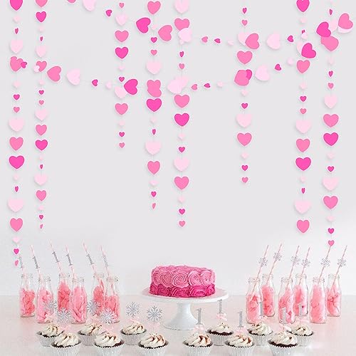 Miniatura 6 de Decoraciones para fiesta del Día de San Valentín, guirnalda colgante de papel en rosa intenso y blanco con forma de corazón, serpentina