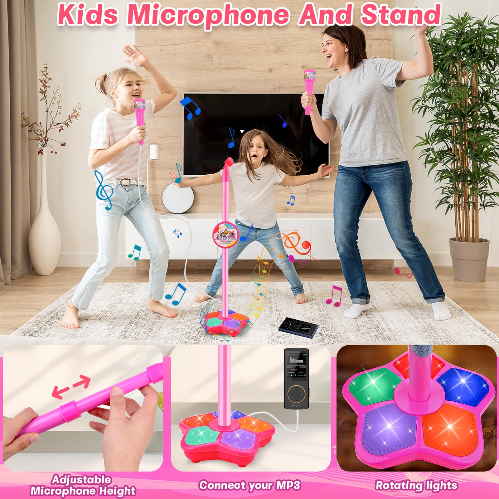 Vibbang Kids Microphone And Stand, Kids Microphone and Stand Adjustable,Kids Karaoke Sing Musical Toy - Image 4