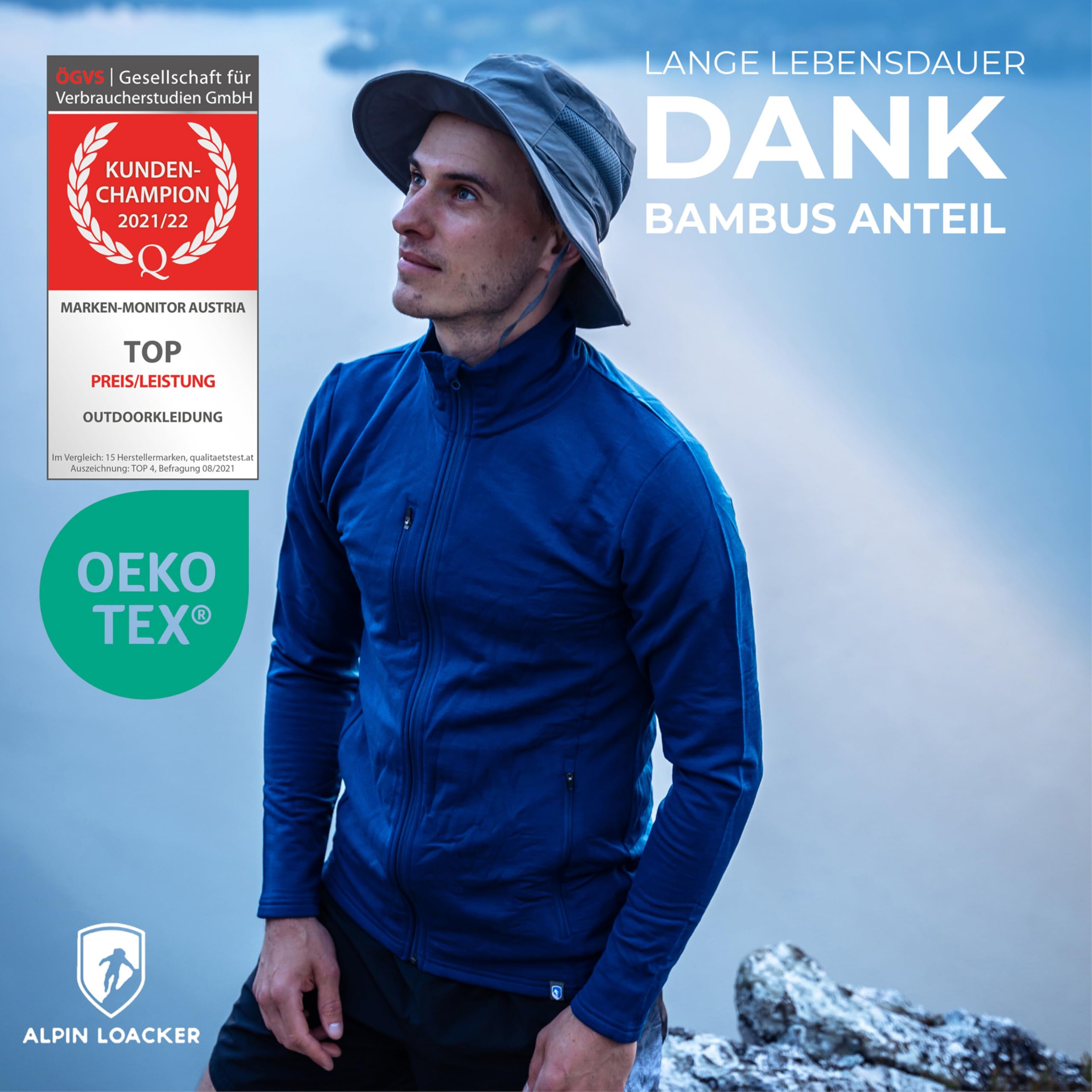 ALPIN LOACKER Merino Jacke Herren I Merinowolle Baselayer für Outdoor Sport und Freizeit I Wolljacke und Ski Midlayer