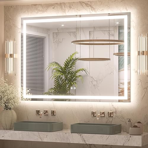 Miniatura 17 de Keonjinn Espejo LED para baño de 16 x 24 pulgadas, espejo de tocador de baño frontal y retroiluminado con 3 luces de color, espejo de baño iluminado