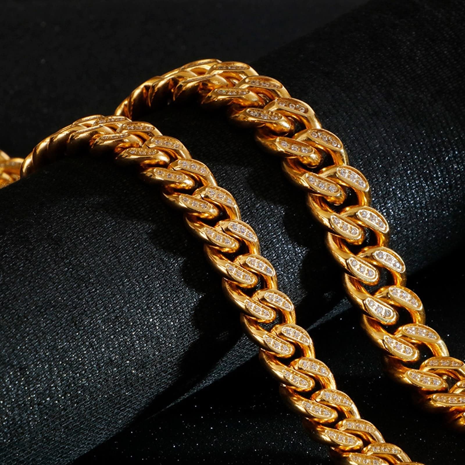 Wycian Bracciali da uomo in acciaio inox, larghezza catena 10/12 mm, stile hip hop, rap, San Valentino, regali per amici