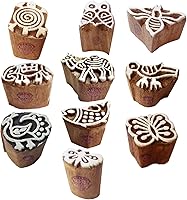 Vista 27 de Htag2107 - Sellos de impresión de henna atractivos pequeños bloques de madera con forma de hoja floral (juego de 10)