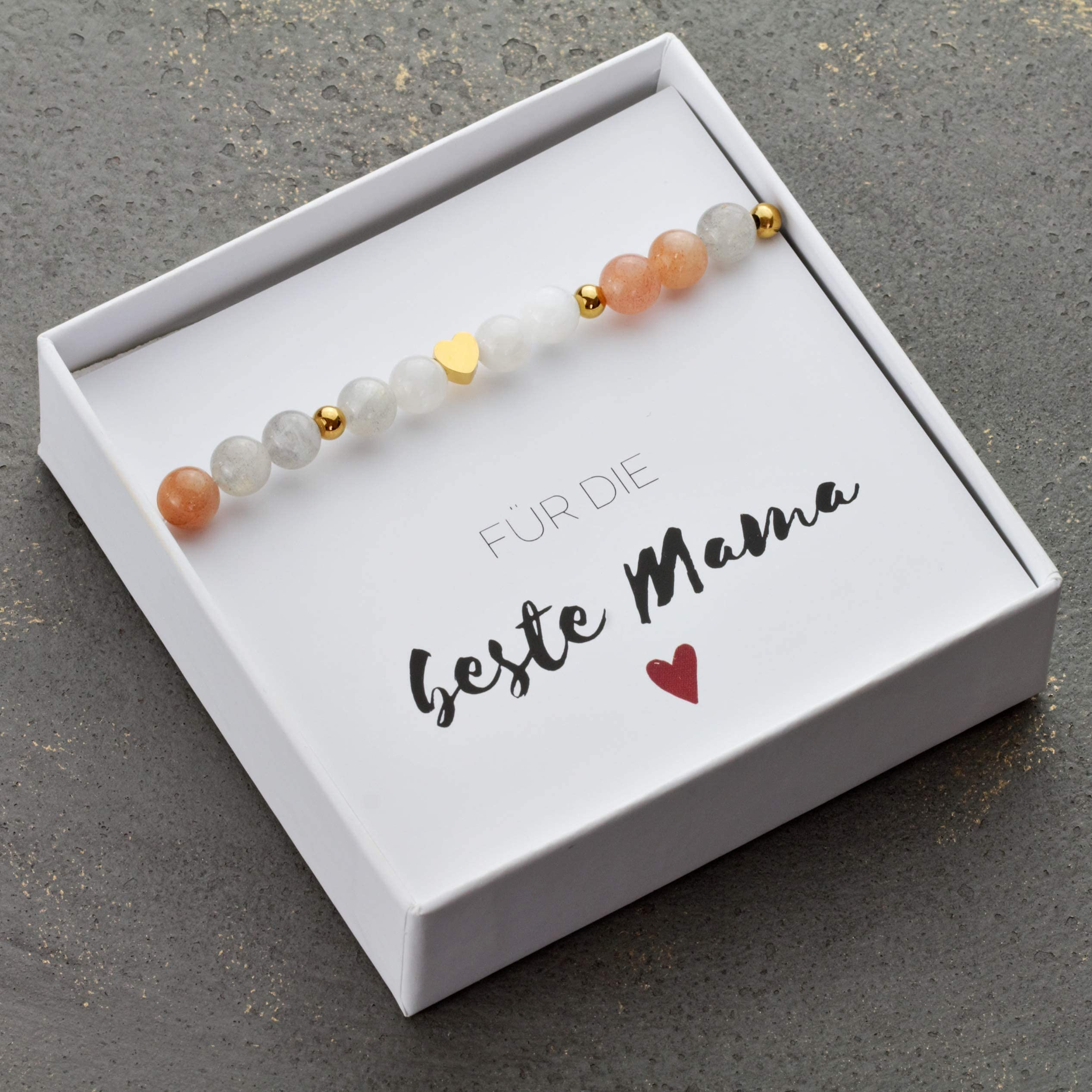 KARYSMA Damen-Armband aus echten Edelsteinen, mit Herz, elastisch, schönes Geschenk zum Geburtstag oder Muttertag