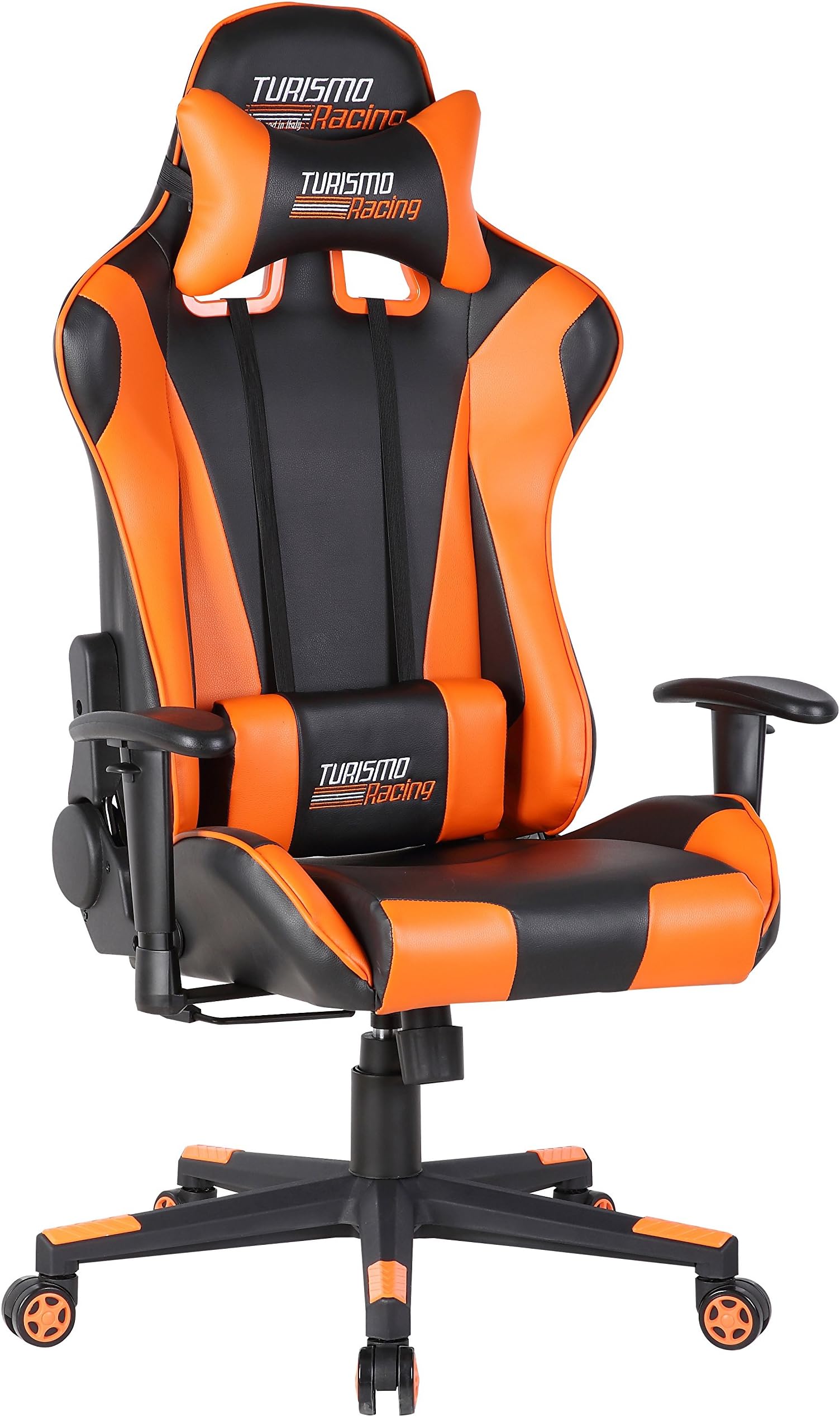 Turismo Racing Cagliari Series Gaming Chair Black and Orange Ergonomic Gaming Bucket Lumbar Support Executive Computer