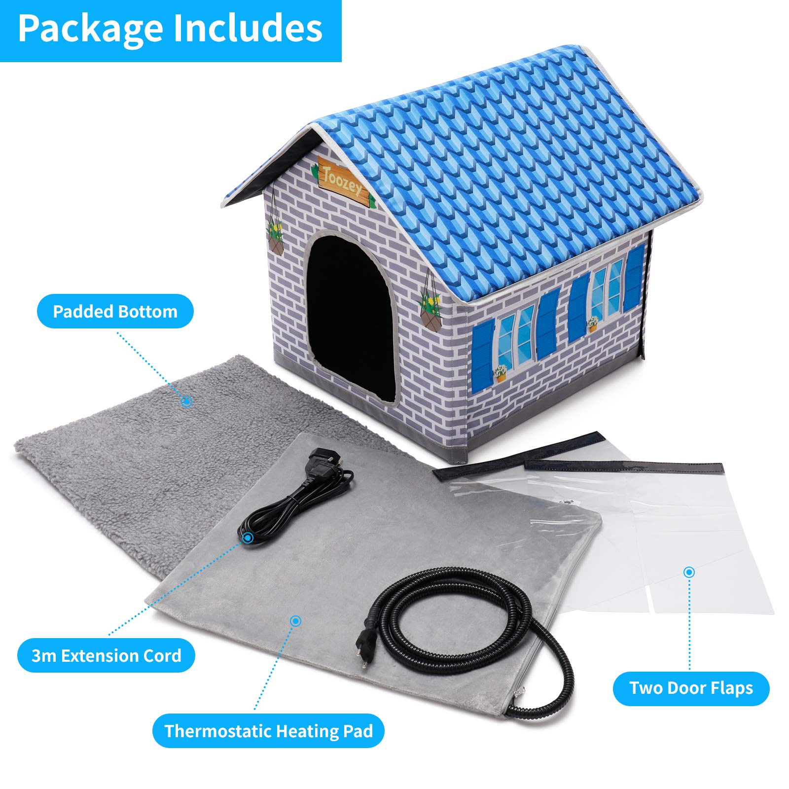 Toozey Heated Cat House for Winter, Indoor/Outdoor Cat House