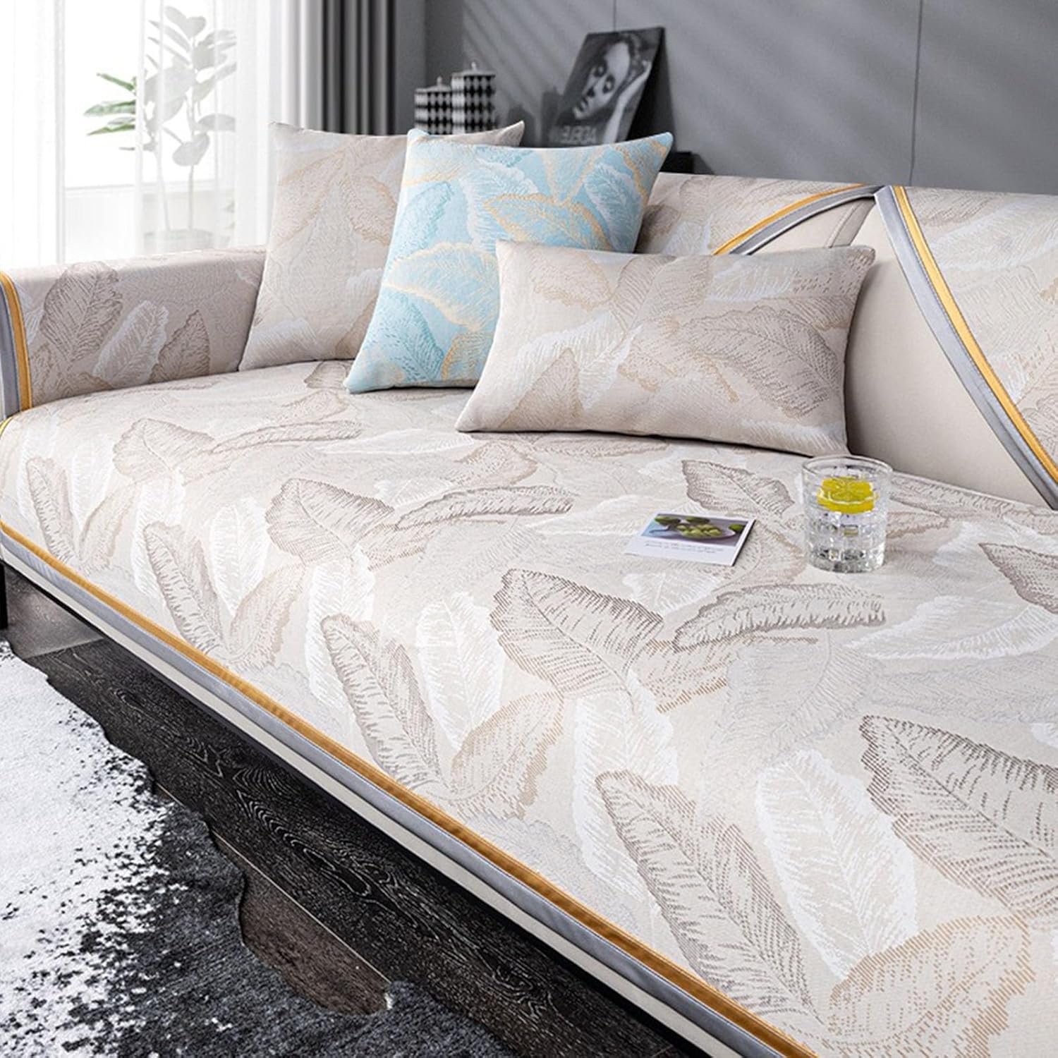 Summer New Cooling Ice Couch Cover, Boho Couch Cover Sectional Grey Couch Slipcover for 3-4 Cushion Couch Sofa Ultra Soft Cooling Pet-Friendly L Shape Sofa Protector Futon Cover,1pc/35x35in