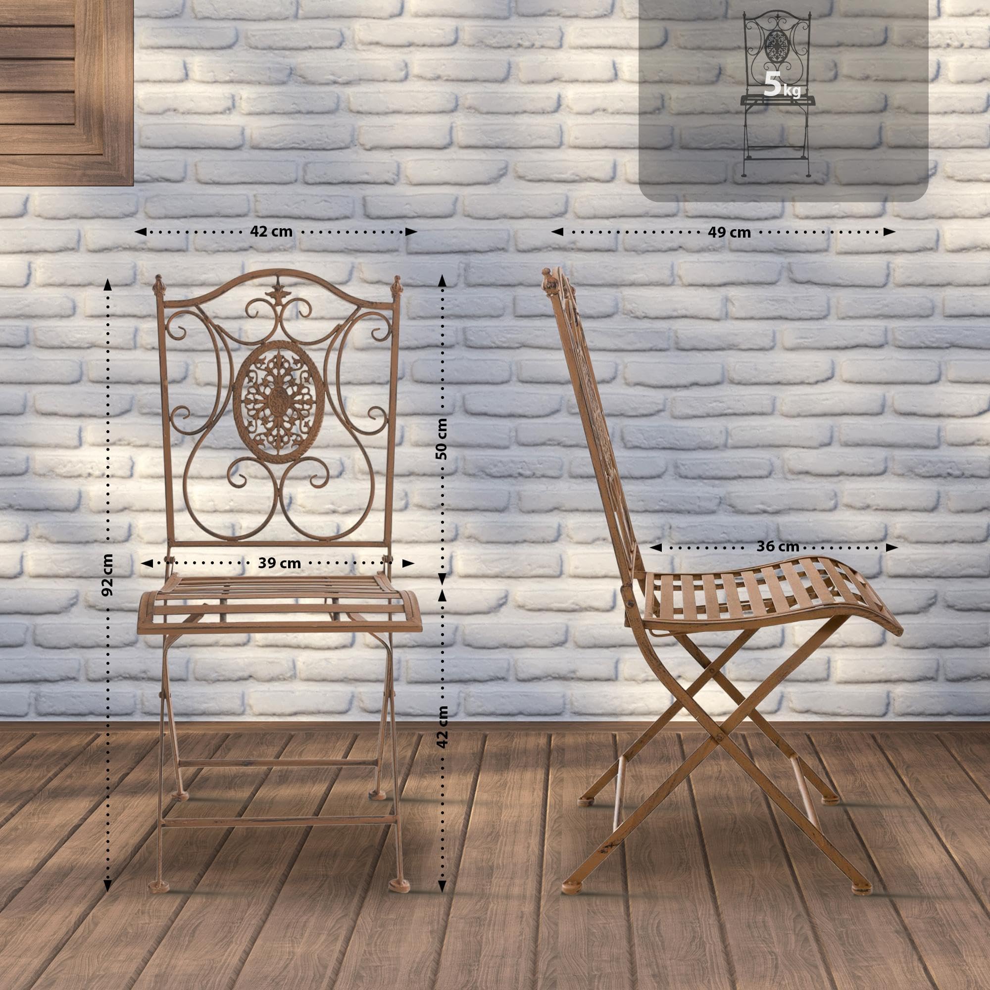CLP Set De 2 Sillas para Jardín Sibell Plegables I Sillas Metálicas De Terraza Decorativas En Estilo Rústico, Color:Antiguo marrón