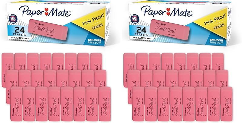Borradores de perlas rosas Paper Mate, medianos, 24 unidades, regreso a la escuela, aula, suministros para maestros (paquete de 2)